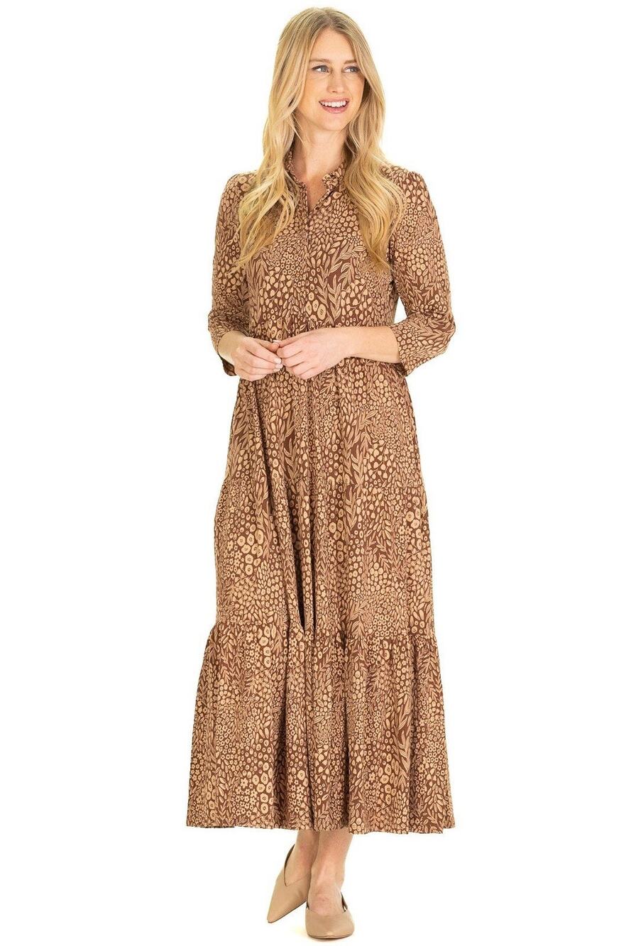 Duffield Lane Women’s The Merritt Midi Dress Mocha Forest Floral Boho Size Small